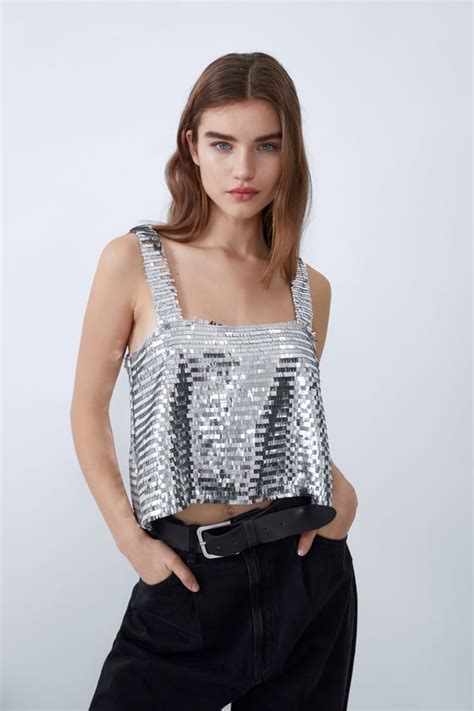 glitzer top zara|sequin cropped top by zara.